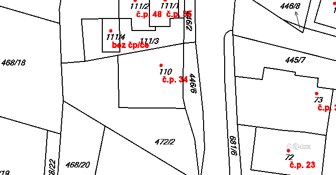 Smrkový Týnec 34, Rabštejnská Lhota na parcele st. 110 v KÚ Smrkový Týnec, Katastrální mapa