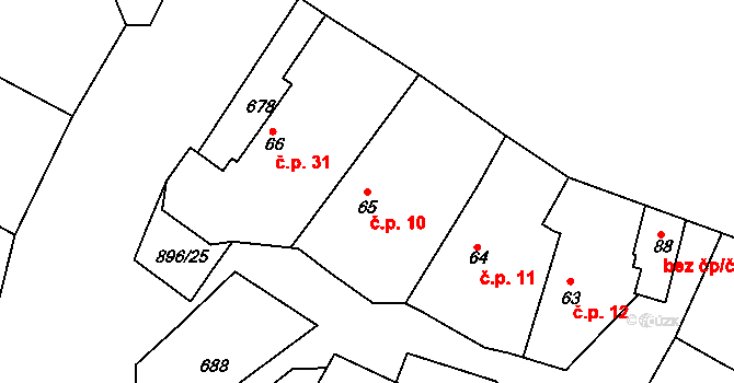Lhota u Chroustovic 10, Chroustovice na parcele st. 65 v KÚ Lhota u Chroustovic, Katastrální mapa