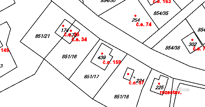 Děpoltovice 159 na parcele st. 439 v KÚ Děpoltovice, Katastrální mapa