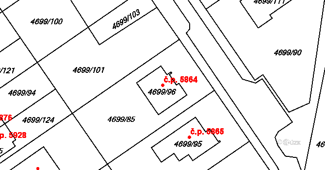 Chomutov 5864 na parcele st. 4699/96 v KÚ Chomutov I, Katastrální mapa