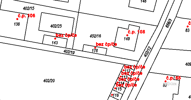 Černěves 54482810 na parcele st. 178 v KÚ Černěves, Katastrální mapa