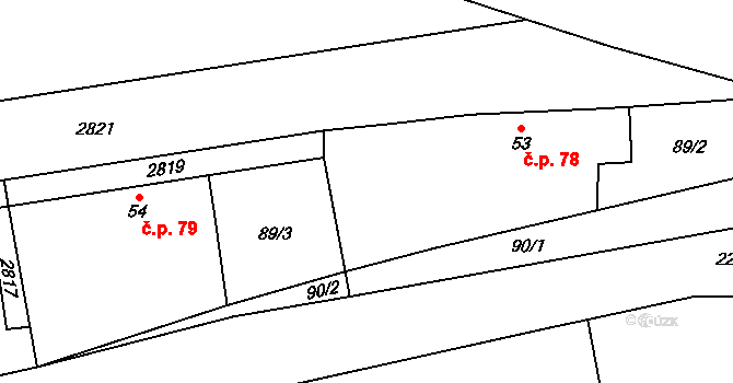 Velká 78, Milevsko na parcele st. 53 v KÚ Velká u Milevska, Katastrální mapa