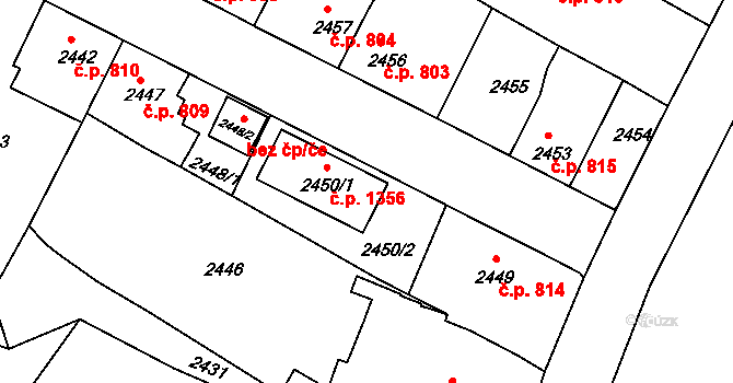 Třešť 1356 na parcele st. 2450/1 v KÚ Třešť, Katastrální mapa