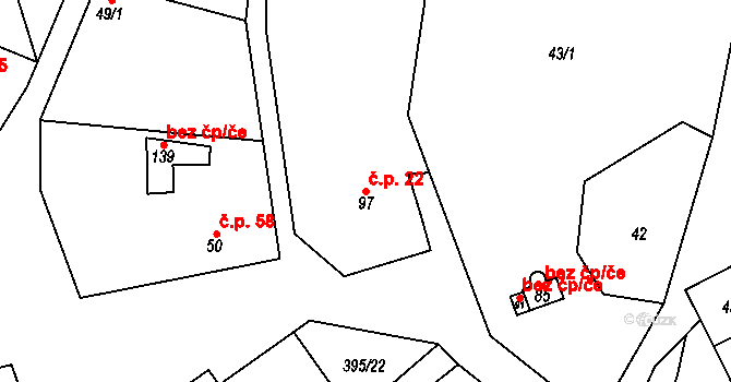 Lobeč 22 na parcele st. 97 v KÚ Lobeč u Mšena, Katastrální mapa