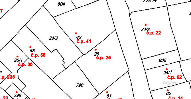 Mlékojedy 25, Neratovice na parcele st. 25 v KÚ Mlékojedy u Neratovic, Katastrální mapa