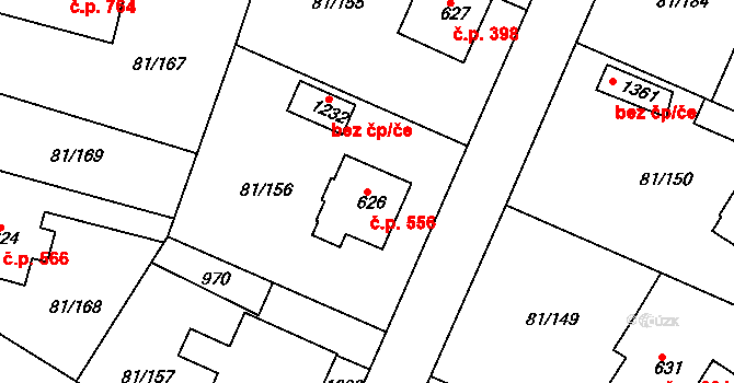Lobeček 556, Kralupy nad Vltavou na parcele st. 626 v KÚ Lobeček, Katastrální mapa