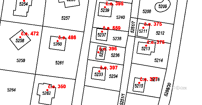 Černošice 396 na parcele st. 5235 v KÚ Černošice, Katastrální mapa