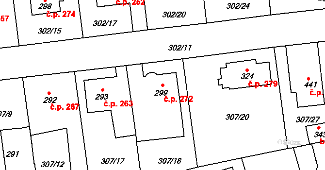 Velká Ves 272, Broumov na parcele st. 299 v KÚ Velká Ves u Broumova, Katastrální mapa