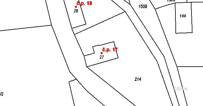 Rožmitál 17, Broumov na parcele st. 27 v KÚ Rožmitál, Katastrální mapa