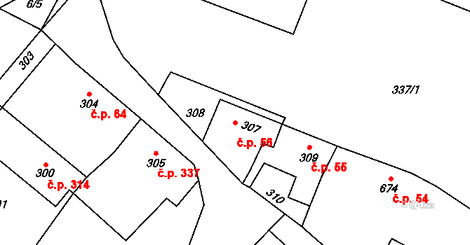 Kunštát 56 na parcele st. 307 v KÚ Kunštát na Moravě, Katastrální mapa