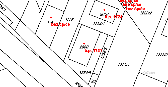 Kateřinky 1731, Opava na parcele st. 2880 v KÚ Kateřinky u Opavy, Katastrální mapa