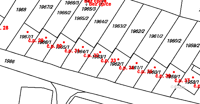 Mohelnice 33 na parcele st. 1963/1 v KÚ Mohelnice, Katastrální mapa