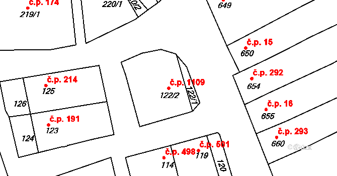 Nivnice 1109 na parcele st. 122/2 v KÚ Nivnice, Katastrální mapa