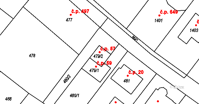 Kopřivnice 57 na parcele st. 479/2 v KÚ Kopřivnice, Katastrální mapa