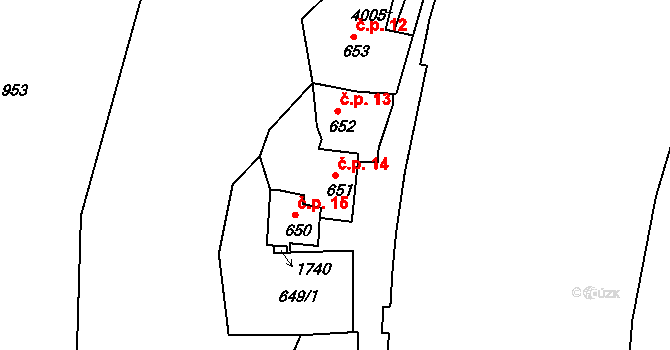 Plešivec 14, Český Krumlov na parcele st. 651 v KÚ Český Krumlov, Katastrální mapa
