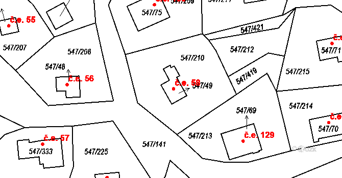 Kovářov 58, Frymburk na parcele st. 547/49 v KÚ Frymburk, Katastrální mapa