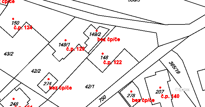 Hněvkovice 122, Humpolec na parcele st. 148 v KÚ Hněvkovice u Humpolce, Katastrální mapa