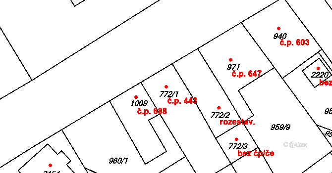 Vodňany II 443, Vodňany na parcele st. 772/1 v KÚ Vodňany, Katastrální mapa