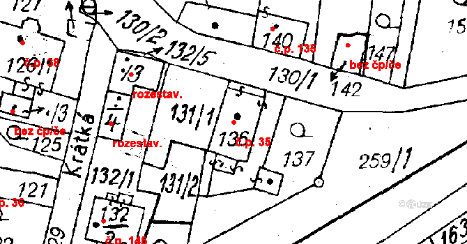 Dolní Sekyřany 35, Heřmanova Huť na parcele st. 136 v KÚ Dolní Sekyřany, Katastrální mapa