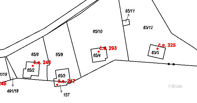 Lipno 293, Líšťany na parcele st. 65/4 v KÚ Těchoděly, Katastrální mapa