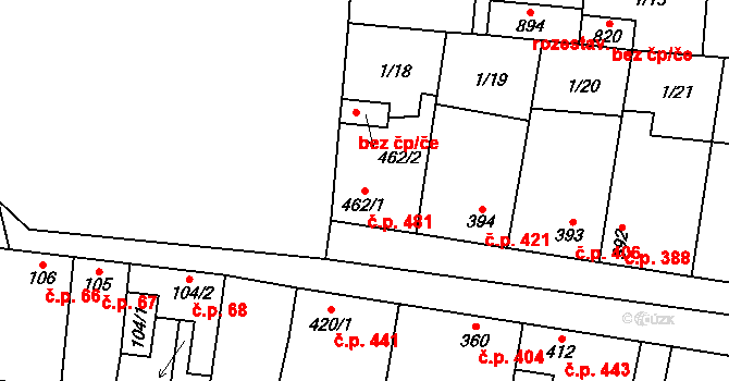 Lenešice 481 na parcele st. 462/1 v KÚ Lenešice, Katastrální mapa