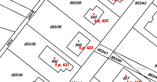 Protivanov 423 na parcele st. 563 v KÚ Protivanov, Katastrální mapa