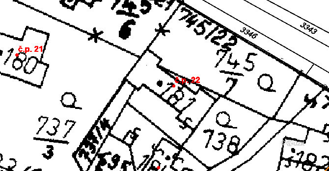 Brná 22, Potštejn na parcele st. 181 v KÚ Potštejn, Katastrální mapa
