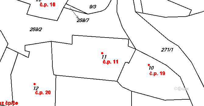 Chlístov 11 na parcele st. 11 v KÚ Chlístov u Dobrušky, Katastrální mapa