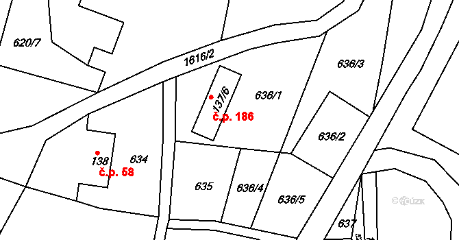 Srbská Kamenice 186 na parcele st. 137/6 v KÚ Srbská Kamenice, Katastrální mapa