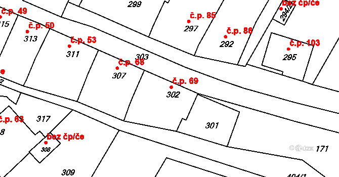 Popovice 69, Rataje na parcele st. 302 v KÚ Popovice u Kroměříže, Katastrální mapa