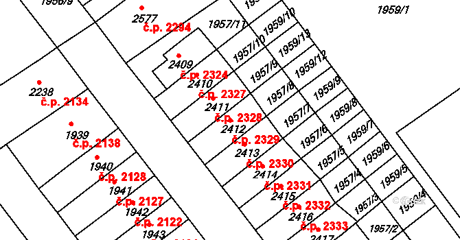 Kroměříž 2329 na parcele st. 2412 v KÚ Kroměříž, Katastrální mapa