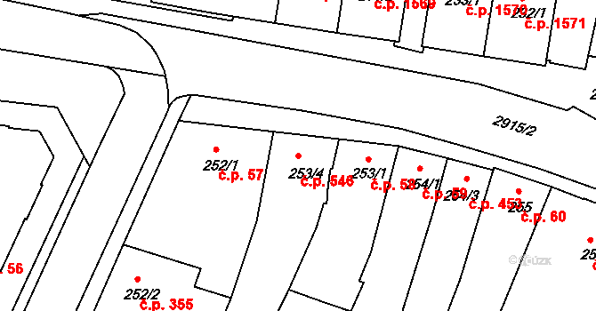 Bystřice pod Hostýnem 546 na parcele st. 253/4 v KÚ Bystřice pod Hostýnem, Katastrální mapa