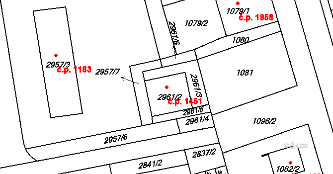 Holešov 1451 na parcele st. 2961/2 v KÚ Holešov, Katastrální mapa