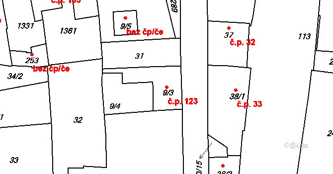 Mantov 123, Chotěšov na parcele st. 9/3 v KÚ Mantov, Katastrální mapa