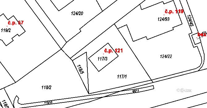 Stradov 121, Chlumec na parcele st. 117/3 v KÚ Stradov u Chabařovic, Katastrální mapa