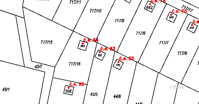 Přemyslovice 83 na parcele st. 637 v KÚ Přemyslovice, Katastrální mapa