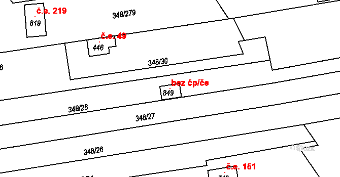 Osvětimany 105760811 na parcele st. 849 v KÚ Osvětimany, Katastrální mapa
