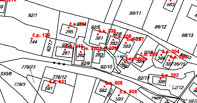 Sedlec 209, Starý Plzenec na parcele st. 263 v KÚ Sedlec u Starého Plzence, Katastrální mapa