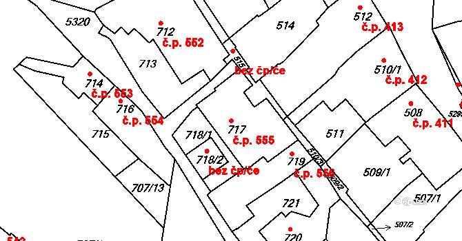 Znojmo 555 na parcele st. 717 v KÚ Znojmo-město, Katastrální mapa