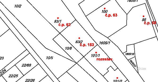 Opatovice 153 na parcele st. 83/2 v KÚ Opatovice u Hranic, Katastrální mapa