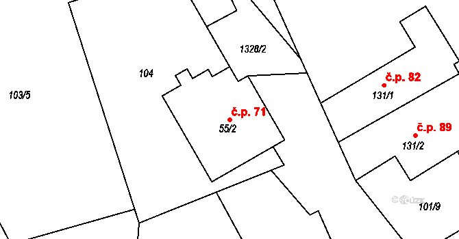 Partutovice 71 na parcele st. 55/2 v KÚ Partutovice, Katastrální mapa