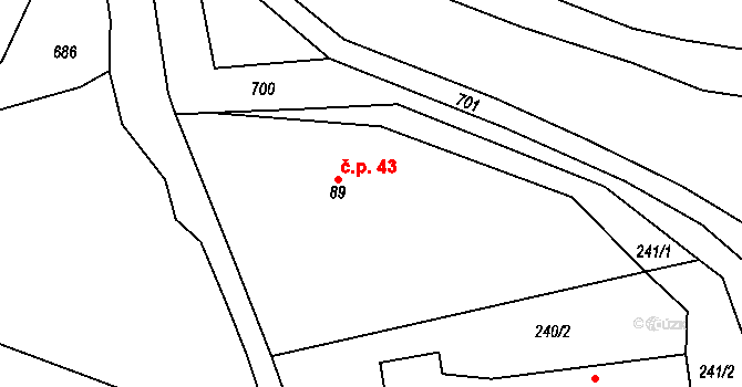 Lomec 43, Úmonín na parcele st. 89 v KÚ Lomec u Úmonína, Katastrální mapa