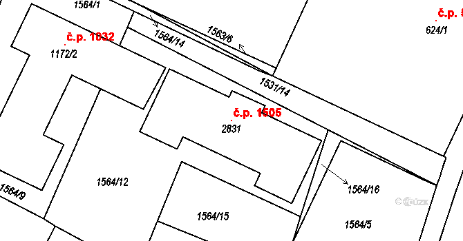 Třebechovice pod Orebem 1505 na parcele st. 2831 v KÚ Třebechovice pod Orebem, Katastrální mapa
