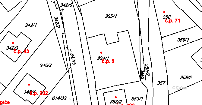 Srubec 2 na parcele st. 334/1 v KÚ Srubec, Katastrální mapa