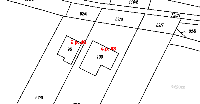 Savín 68, Litovel na parcele st. 109 v KÚ Savín, Katastrální mapa