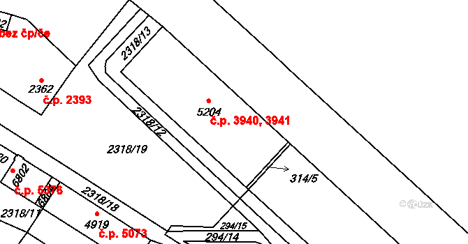 Jablonec nad Nisou 3940,3941 na parcele st. 5204 v KÚ Jablonec nad Nisou, Katastrální mapa
