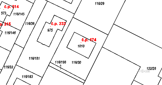 Horoušany 174 na parcele st. 1010 v KÚ Horoušany, Katastrální mapa
