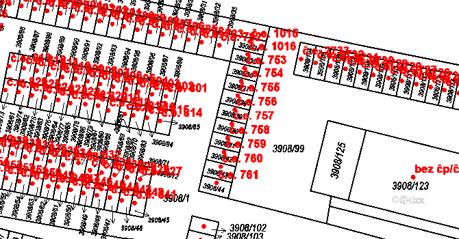 Jihlava 756 na parcele st. 3908/39 v KÚ Jihlava, Katastrální mapa
