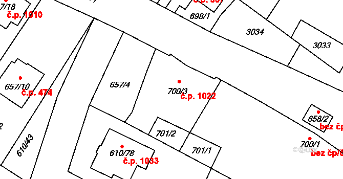 Sadská 1022 na parcele st. 700/3 v KÚ Sadská, Katastrální mapa