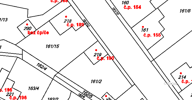 Braškov 190 na parcele st. 219 v KÚ Braškov, Katastrální mapa